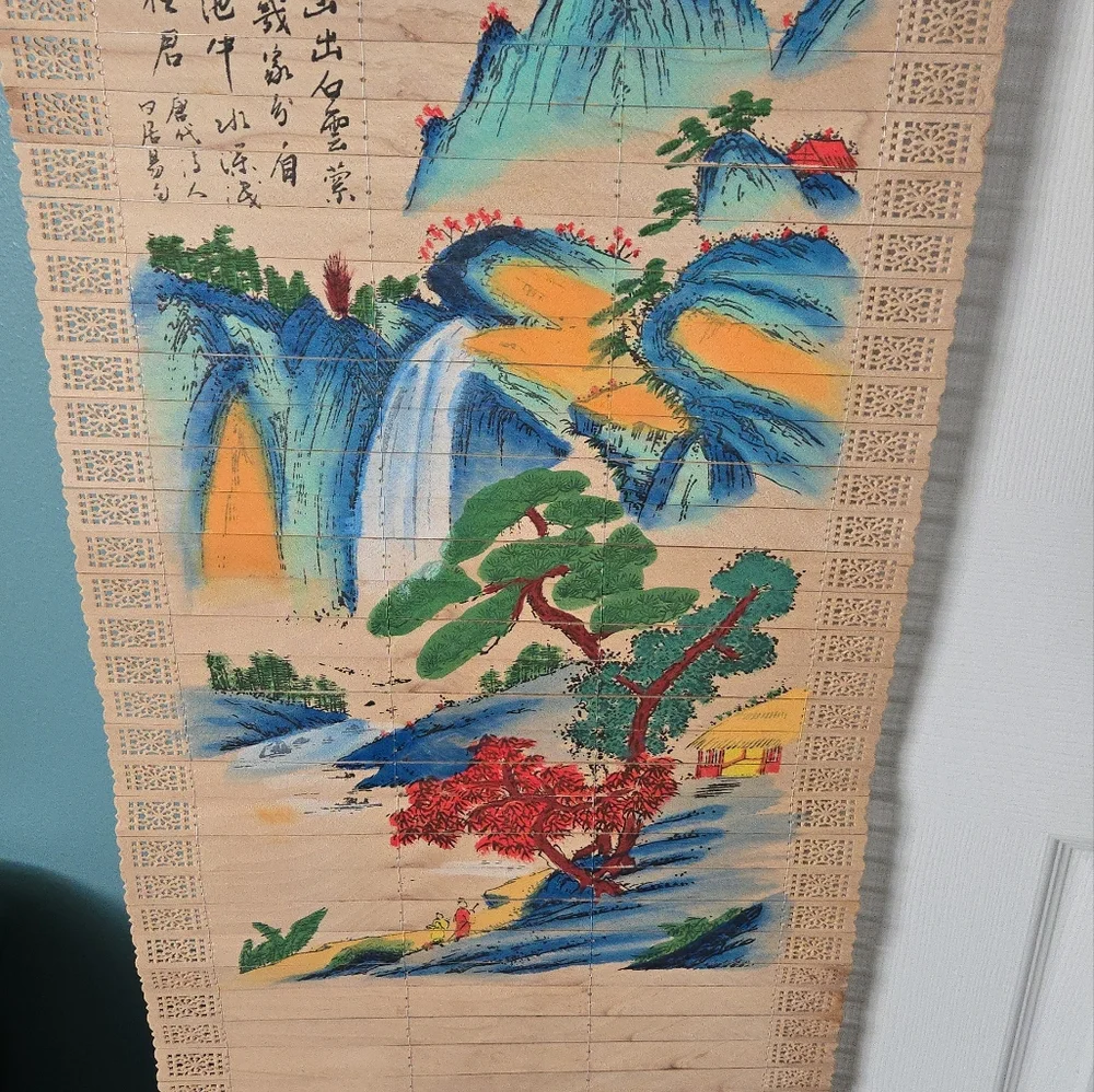 Vintage Double-Sided Bamboo Scroll Wall Hanging